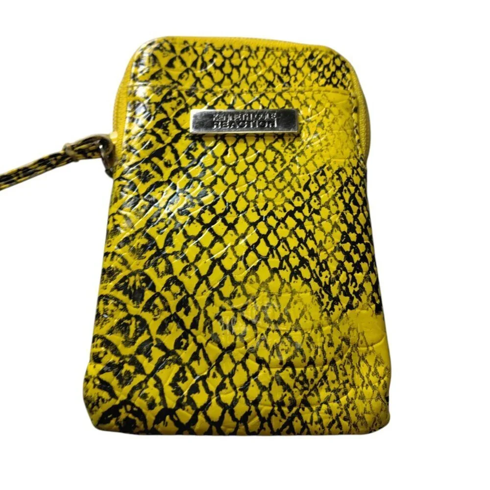 Kenneth Cole Reaction Yellow/Black Phone Case Wristlet Zip Up Pouch Logo